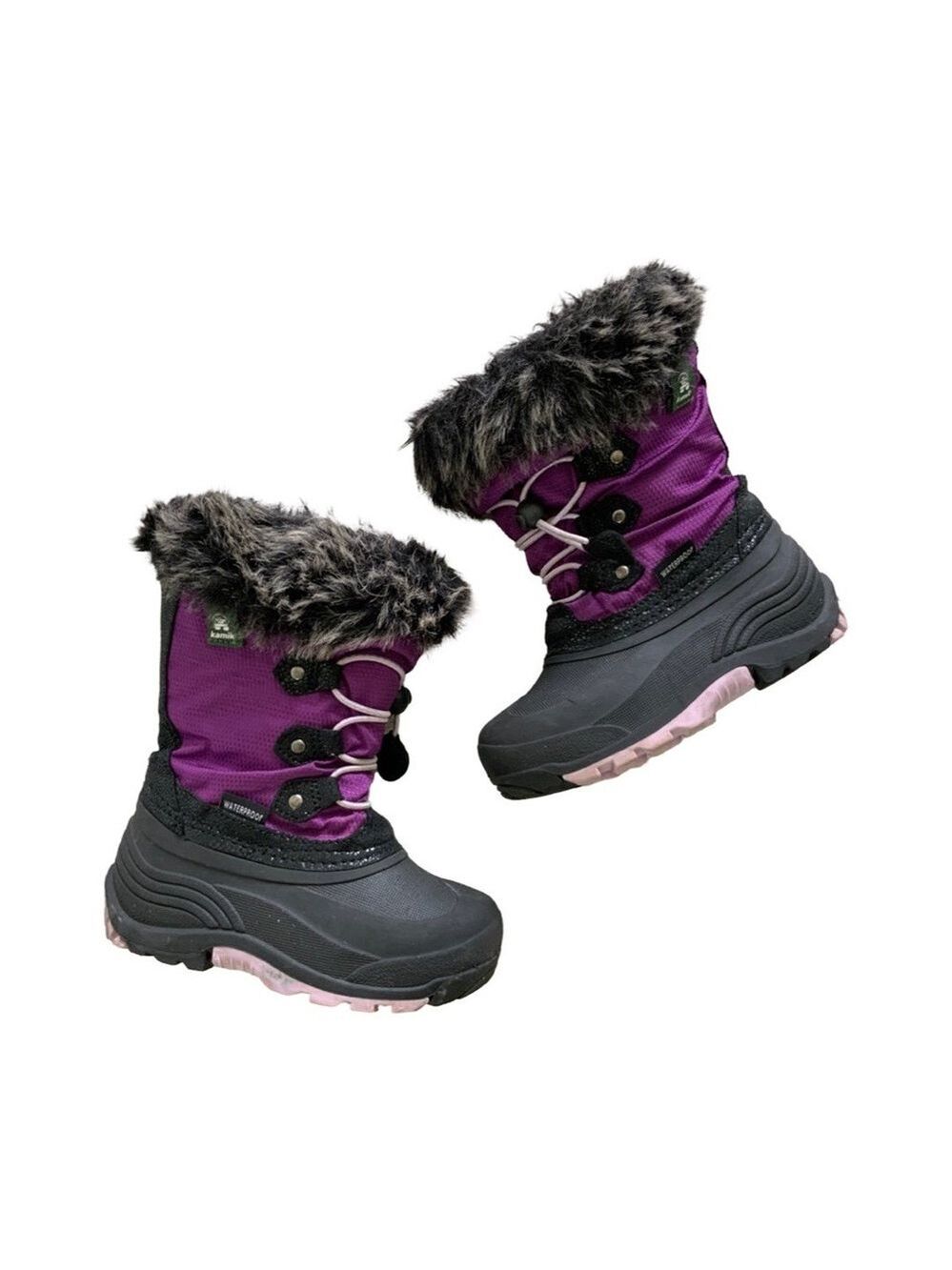 Size 7 Youth Kamik Purple and Black Kids Snow Boots